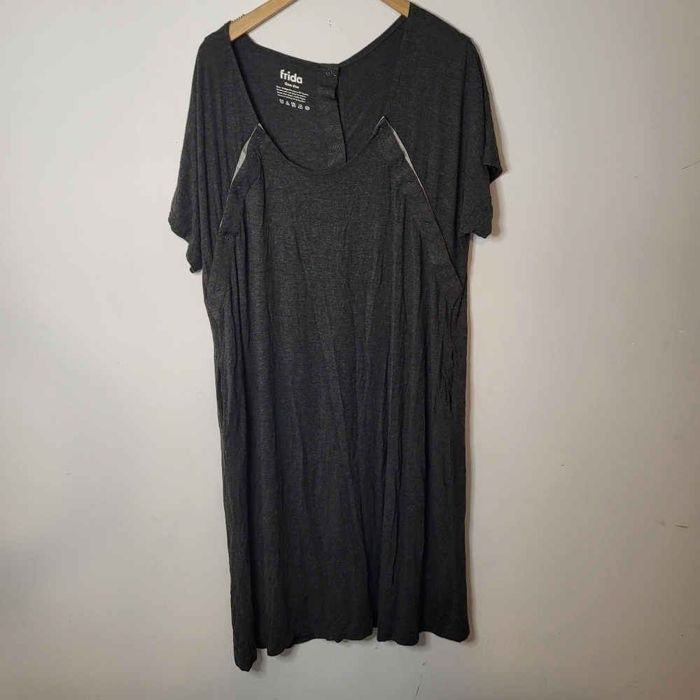 Frida Stretch Snap Button Loose Comfy Nursing Maternity Dress Dark Gray Size OS